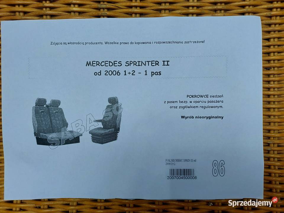 Pokrowiec na 3 przednie fotele Mercedes Sprinter małopolskie Łazy sprzedam