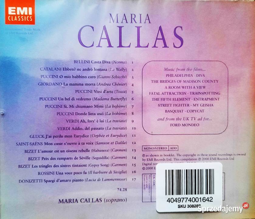 Wspaniały CD MARIA CALLAS Popular Music from mazowieckie Warszawa