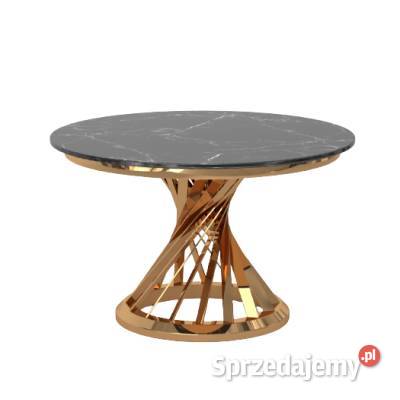 Nowoczesny Złoty stół okrągły z czarnym marmurem 120 PREMIUM