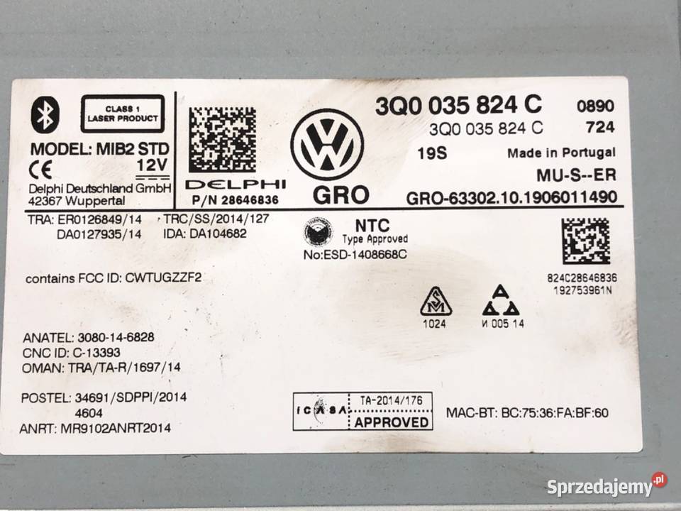 CZYTNIK NAWIGACJI VW GOLF VII 3Q0035824C