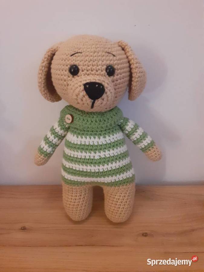 Piesek zrobiony z włóczki na szydełku Maskotki Kraków