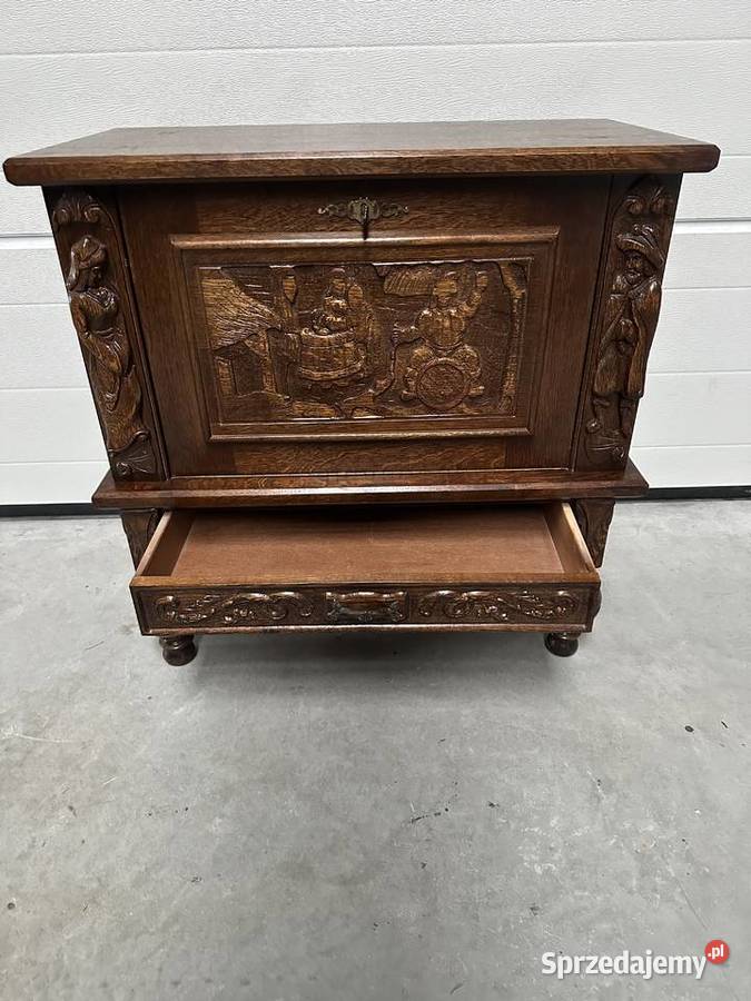 Piękna antyczna dębowa komoda szafka barek