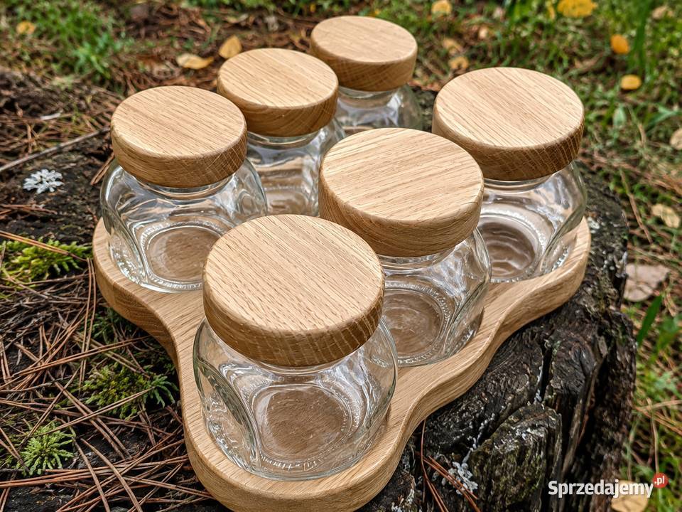 dębowy przyprawnik handmade 6 słoikówręcznie Zbąszyń