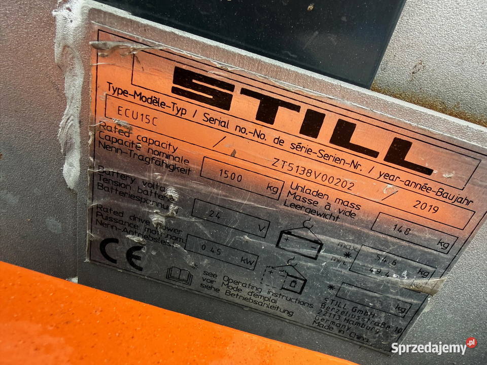 paleciak elektryczny STILL ECU15C 24V 1500 wózek Działoszyn