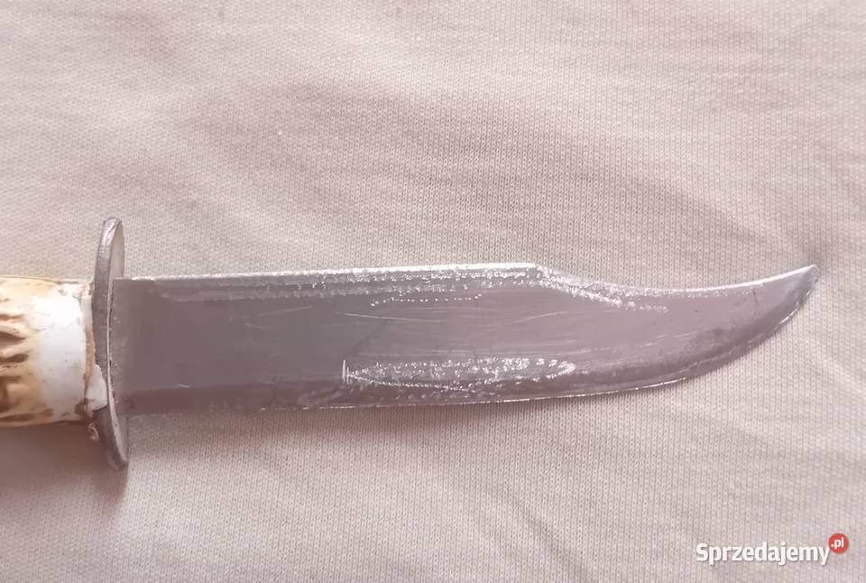 Nóż myśliwski finka rękojeść z imitacji rogu PRL Koźminek