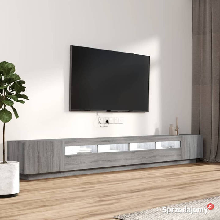 Zestaw 3 szafek TV z oświetleniem LED szary dąb Warszawa