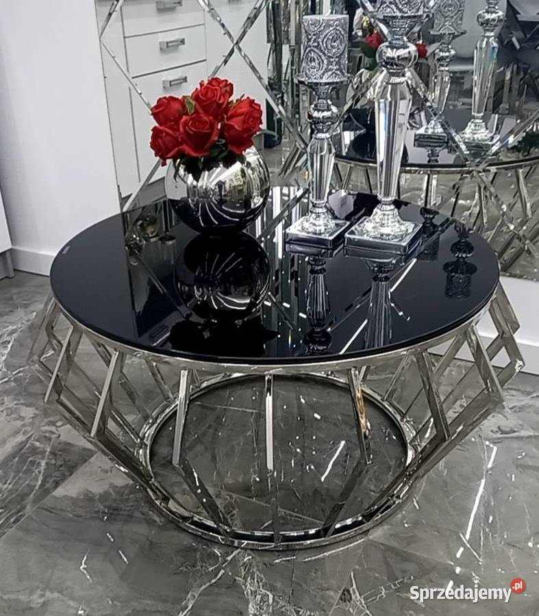 Nowoczesny stolik kawowy ława z czarną szybą diament Glamour