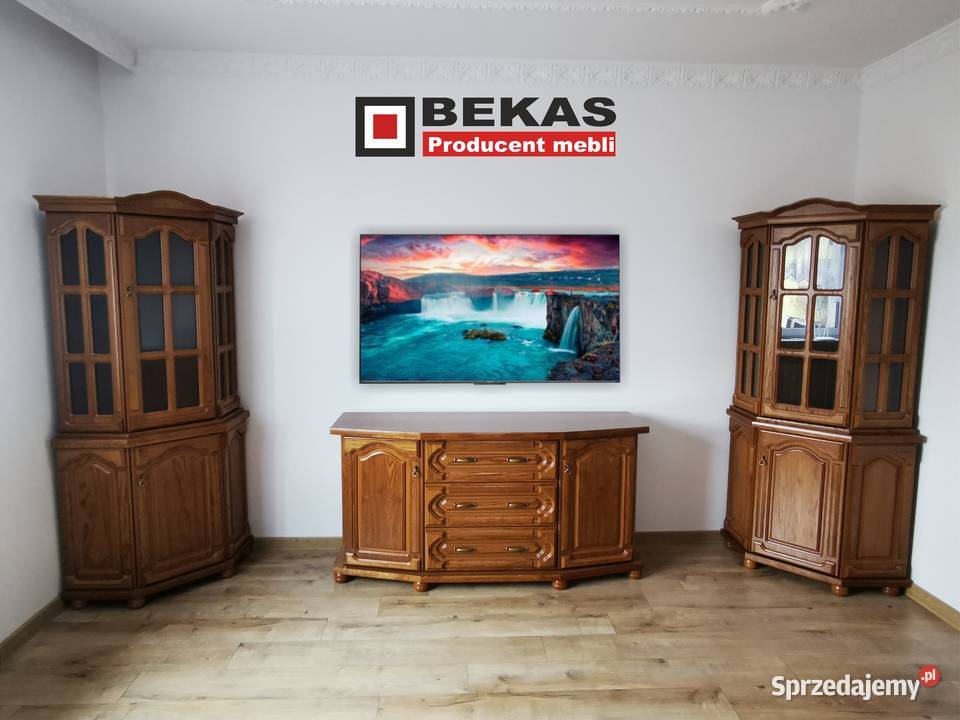 Zestaw Dębowa Komoda RTV 160 Dwie Witryny 50cm