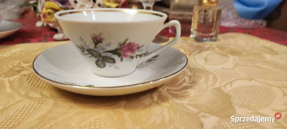 Filiżanka do herbaty porcelana Chodzież biel róże