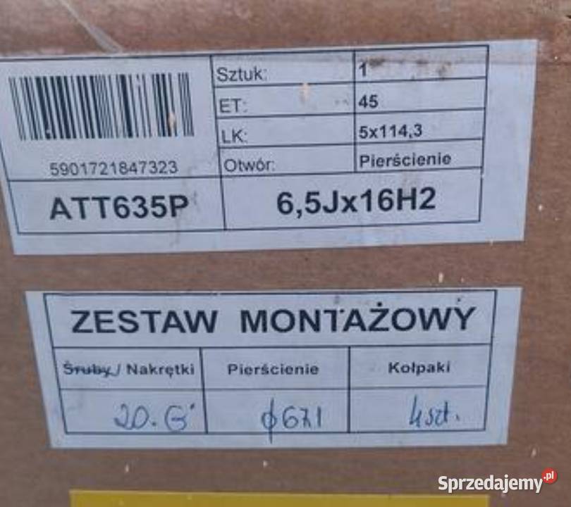 Felgi Aluminiowe ATT635P 16 6516 et 45 5x1143 Mysłowice sprzedam