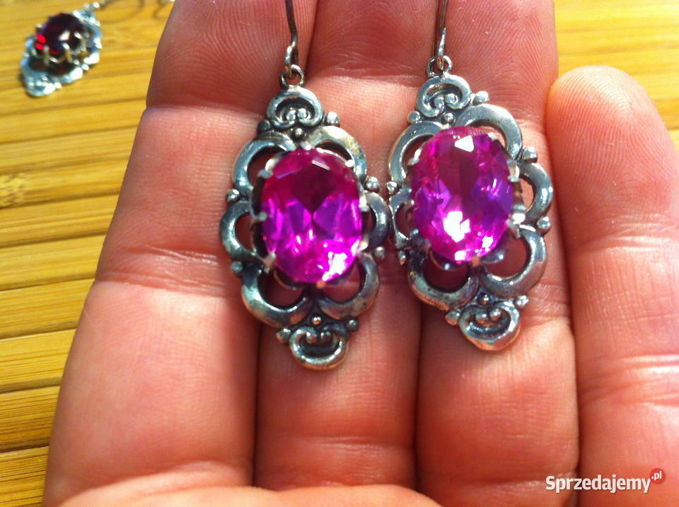 Piękne stare srebrne kolczyki z różowym rubinem Kolczyki Lublin