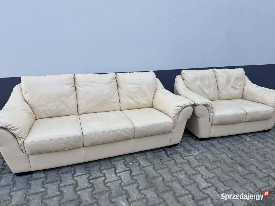 Okazja Komplet sofa 32 włoska skóra naturalna Bielsko-Biała