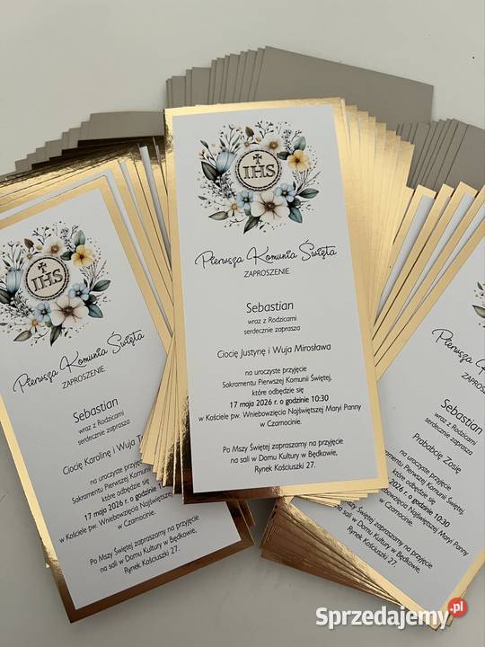 Zaroszenie komunijne na złotej tafli Wadowice sprzedam
