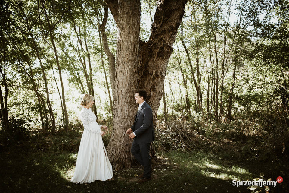 Suknia ślubna ciążowa boho ivory rękaw S M L XL Jelenia Góra