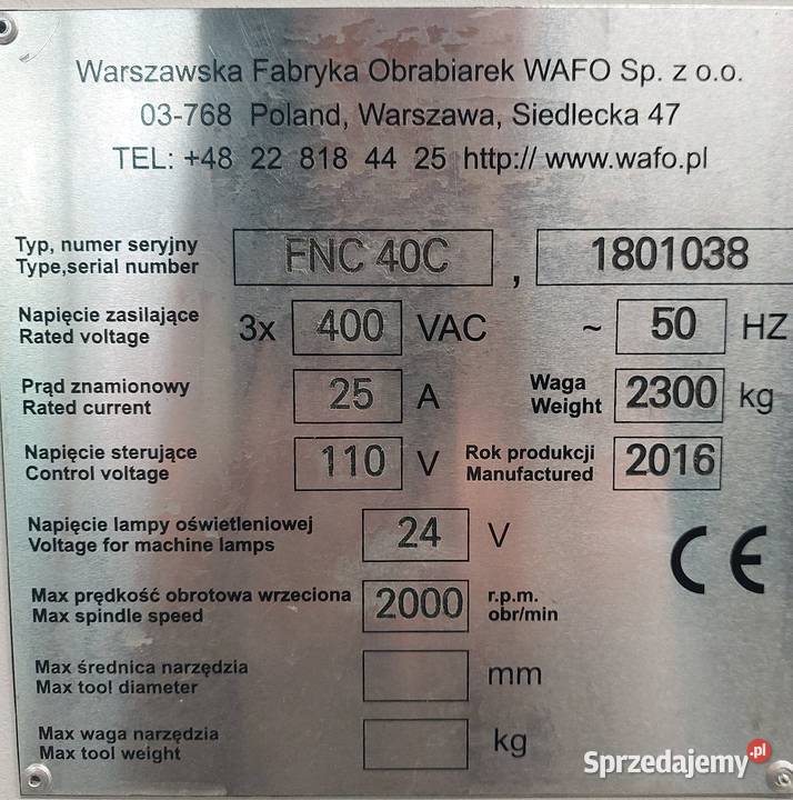 Frezarka uniwersalna WAFO FNC 40C Mielec sprzedam