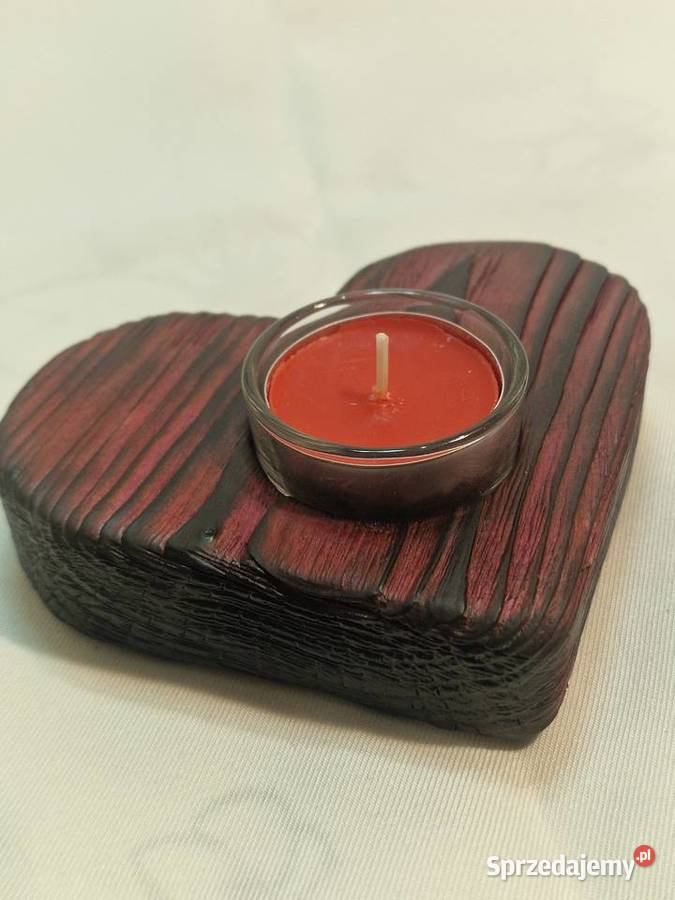 Świecznik drewniany serce purpurowy na tealight warmińsko-mazurskie Sępopol sprzedam