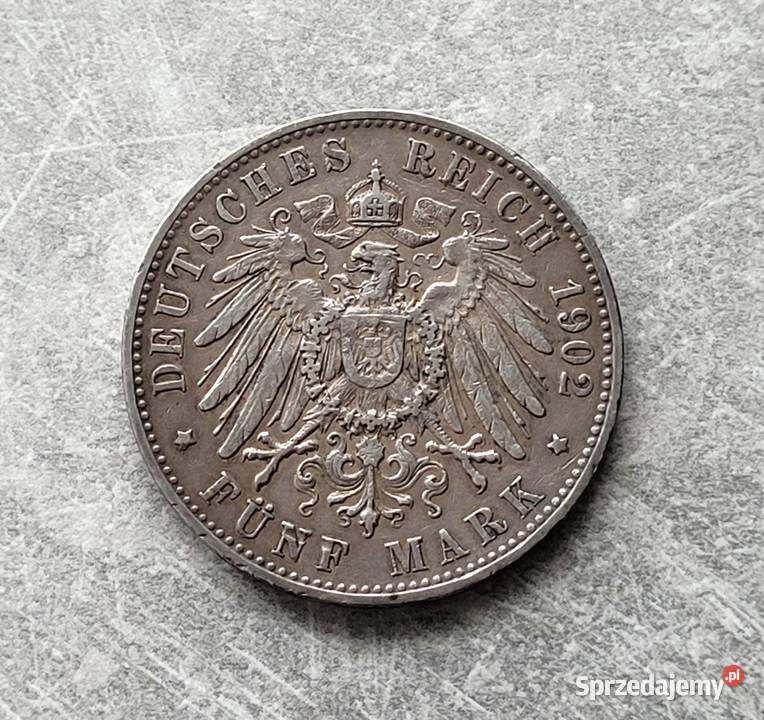 93 NIEMCY Wirtembergia srebro 5 Marek 1902 r F