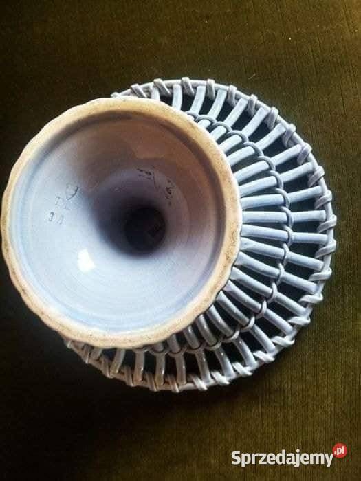 Unikatowa Patera na nodze z niebieskiej Porcelana i szkło pomorskie sprzedam