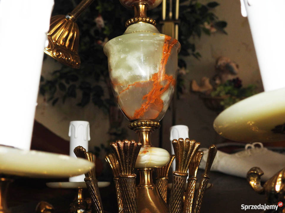 Żyrandol mosiężny XX wiek onyks 8 źródeł światła wielokolorowy Przemyśl