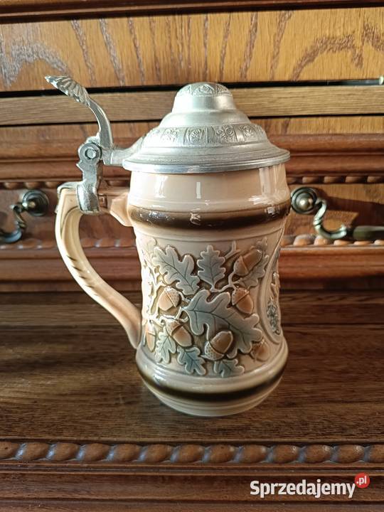 Kufel myśliwski ceramiczny z pokrywką cynową Lipno