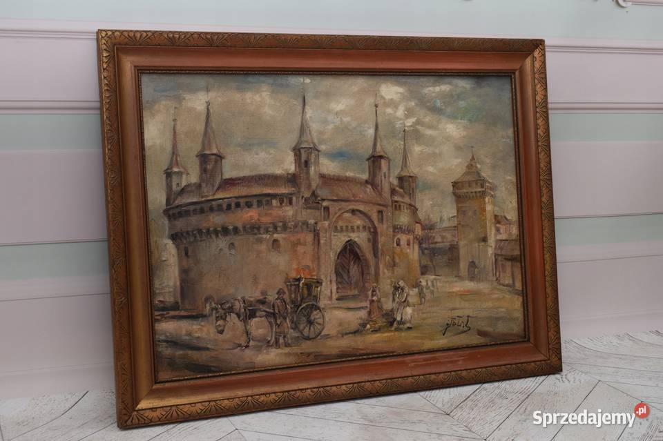 J Fałat Barbakan Rynek Krakowski Stary Polski Malarstwo małopolskie Kraków sprzedam