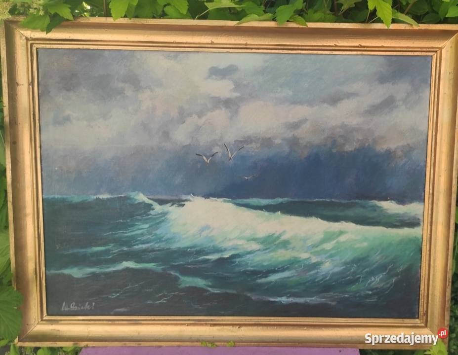 PEJZAŻ MORSKI OLEJ NA PŁÓTNIE Sygnowany Pabianice