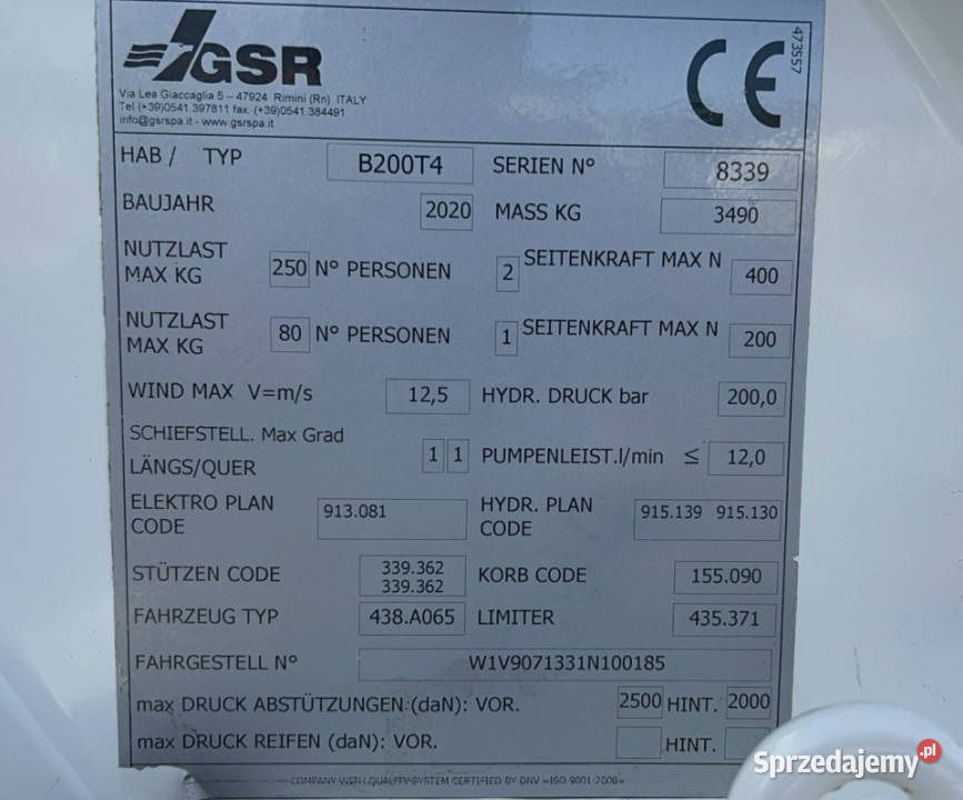 Mercedes Sprinter Podnośnik Koszowy 20m GSR Mercedes-Benz