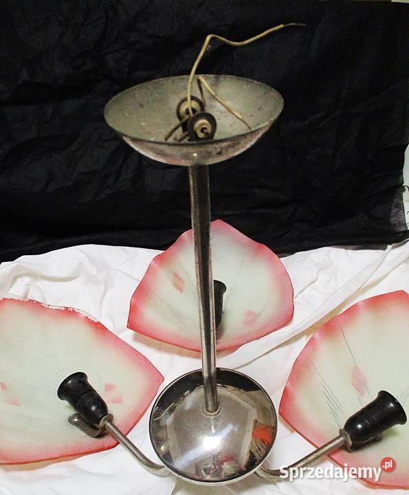 Żyrandol Chrom Szklane Klosze Liście lata 60 PRL Nieporęt