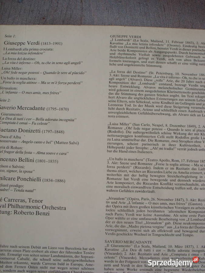 Klasyka LP JOSE CARRERAS ROBERTO BENZI 1976 dolnośląskie Wołów
