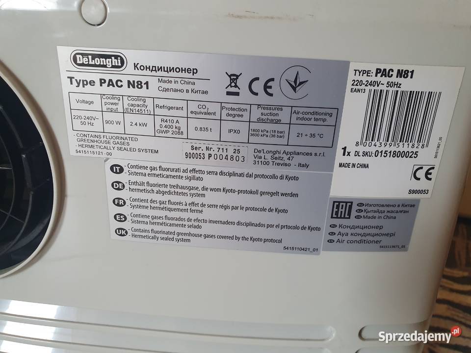 Klimatyzacja firmy Delonghi model Pac n81 śląskie Wilcza