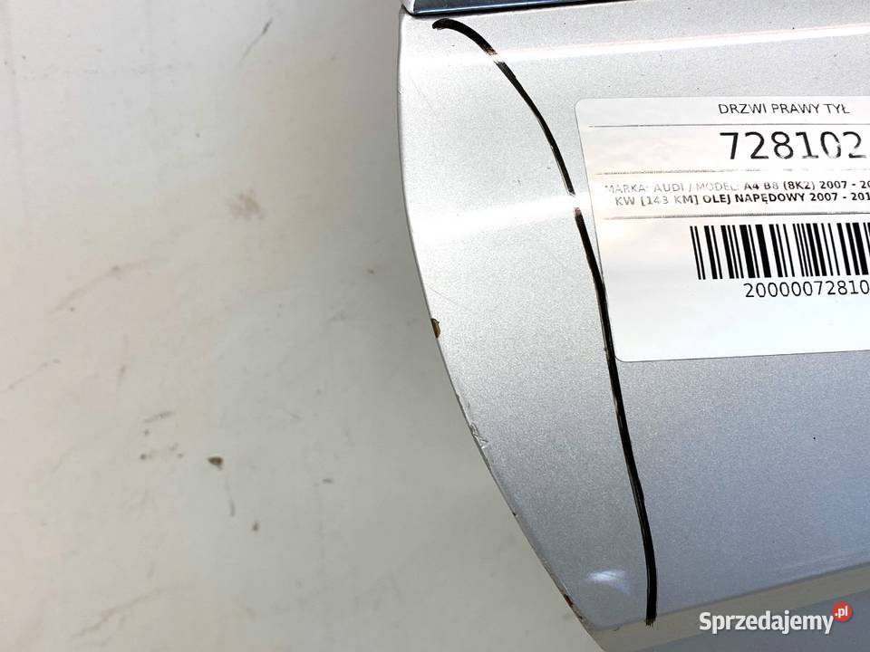 DRZWI PRAWY TYŁ AUDI A4 B8 SedanLimuzyna 0715 Drzwi