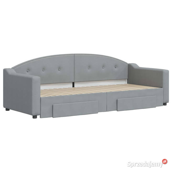 Sofa rozsuwana z szufladami jasnoszara tkanina Łóżka Warszawa