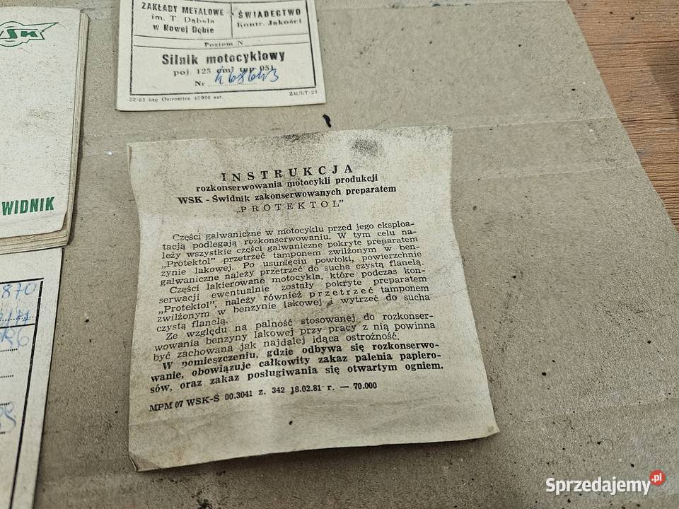 Świadectwo kontroli jakości Wsk 125 Książka Pozostałe