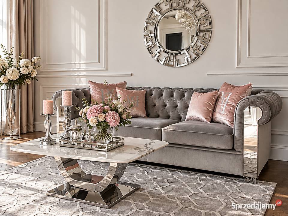 Sofa glamour chesterfield czarna szara na Warszawa