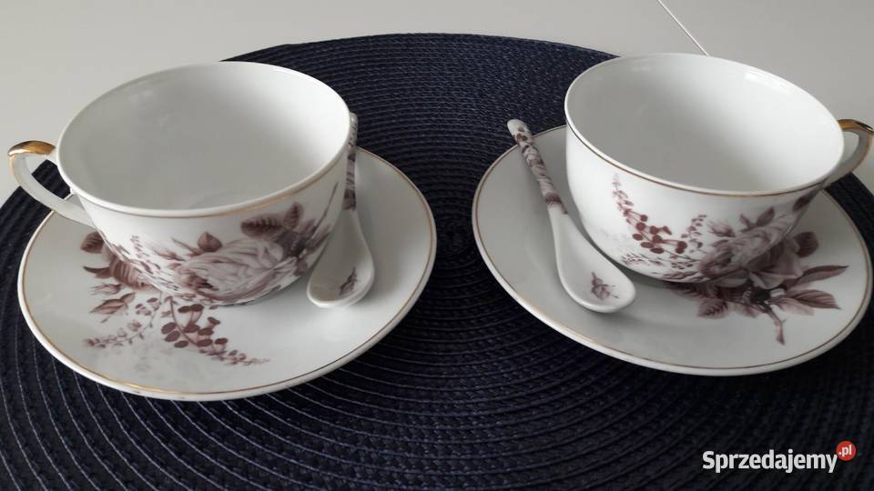 Porcelanowe filiżanki z łyżeczkami 2 dolnośląskie Lubin sprzedam