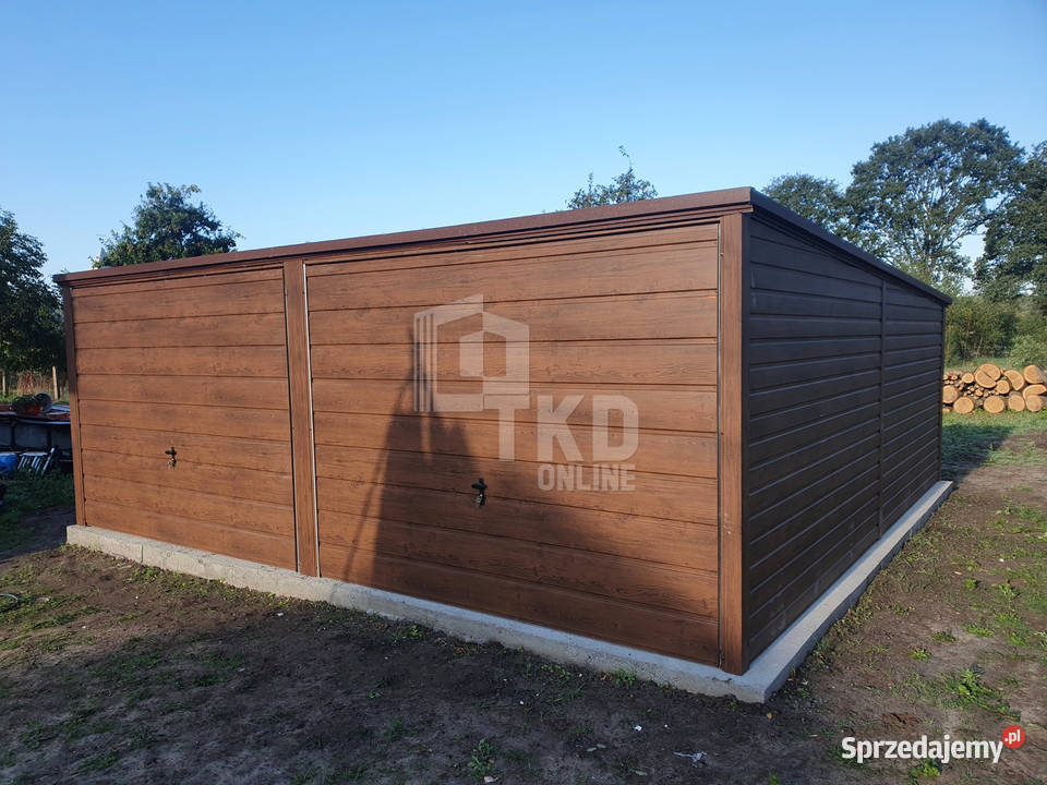 Garaż Blaszany 6x6 2x Brama Jasny orzech TKD99 Sprzedaż Białogard