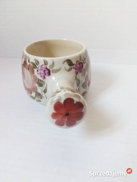 kokilka fajans vintage PRL Cepelia folk ręcznie beżowy Częstochowa