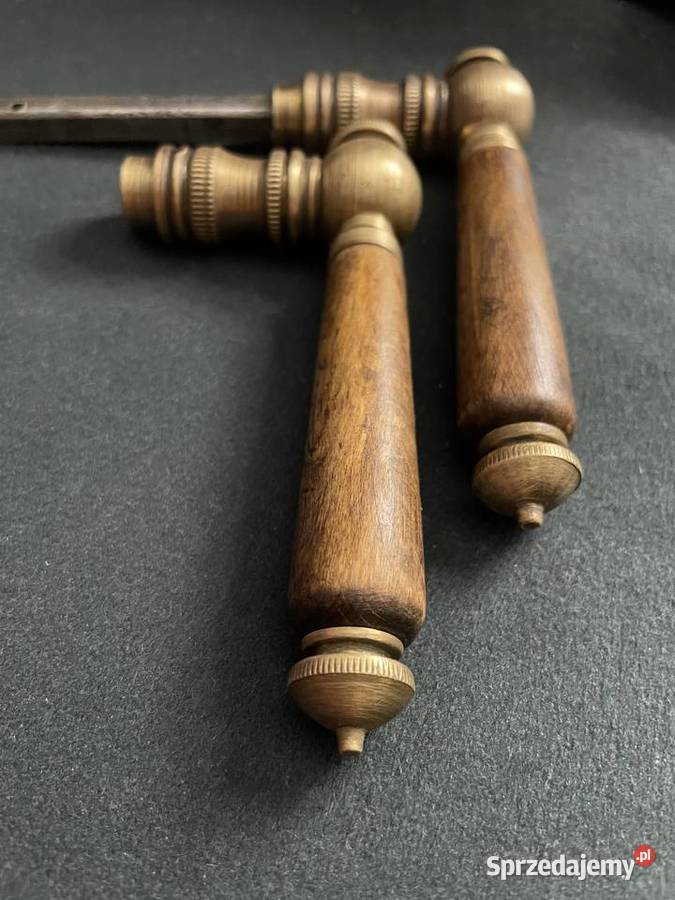 Klamki stare mosiężne z drewnianymi rączkami Łódź sprzedam