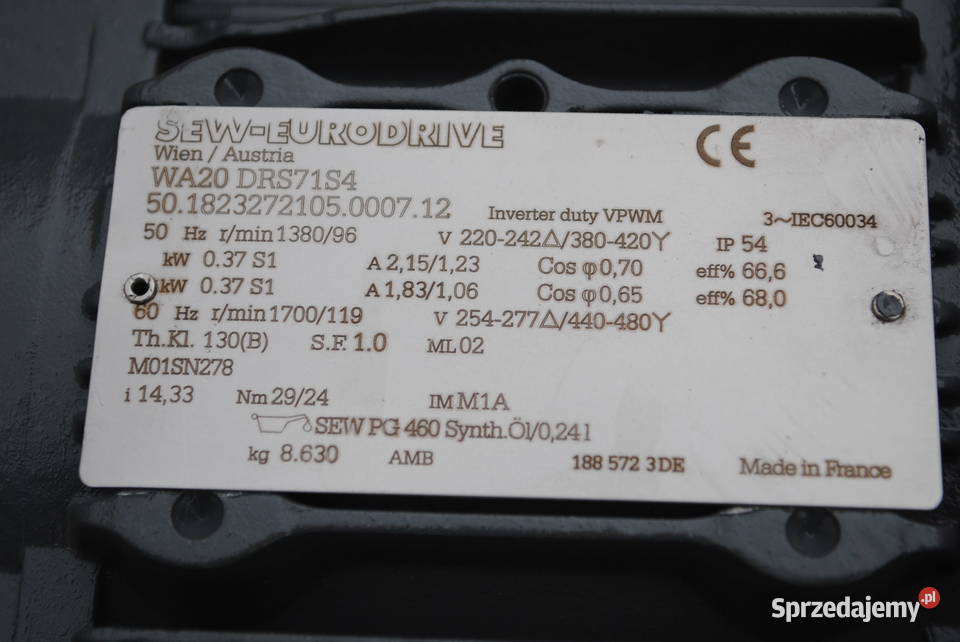 Motoreduktor kątowy 037kw 96obrmin SEW lubuskie Kargowa