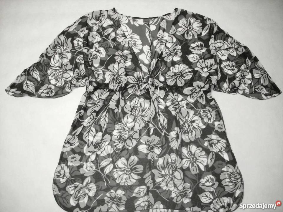 ZWIEWNA luźna tunika czarno biała NOWA 48 50 Kwiatki Nowy Sącz