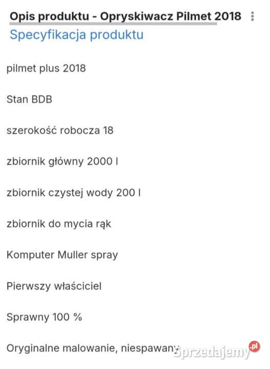 Opryskiwacz pilmet 2018 18m hydraulicznie Budzyń