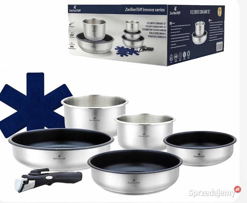 199 Zestaw stalowych garnków z patelniami z Zabrze