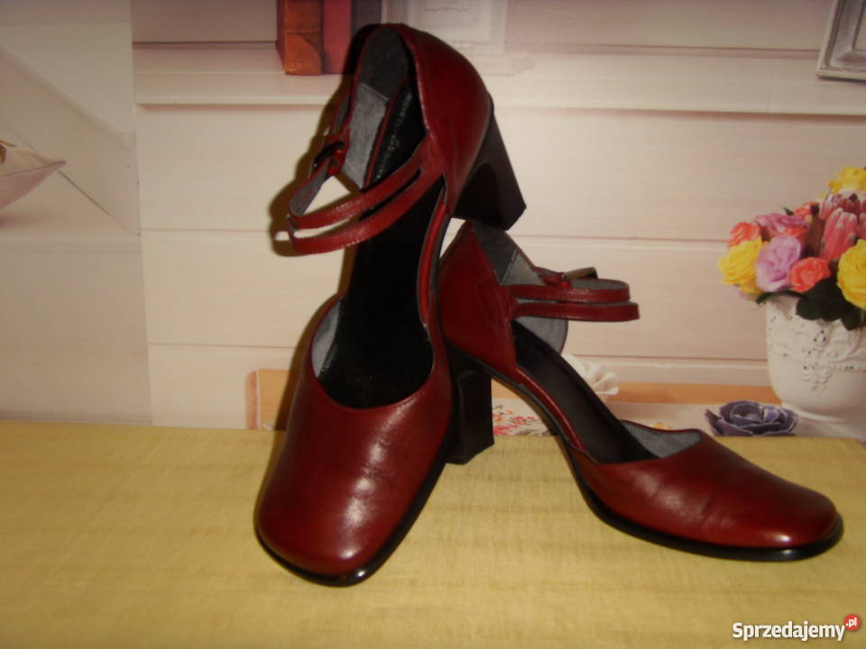 PÓŁBUTY DAMSKIE SKÓRZANE BORDOWE ROZMIAR 40 Półbuty Wrocław