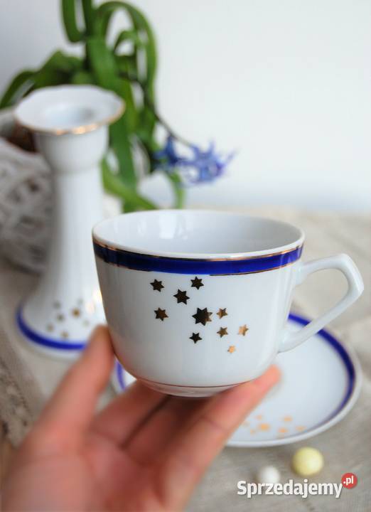 Filiżanka świecznik kobalt złoto porcelana wielokolorowy Lublin