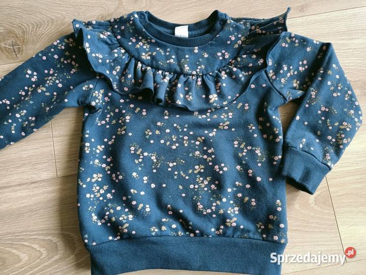 Bluza dziewczęca granatowa w kwiatki z falbanką