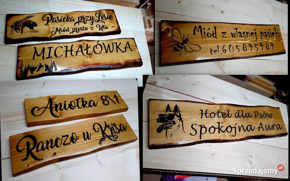 wypalanie na drewnie tablice drewniane szyldy Architektura ogrodowa Andrychów sprzedam