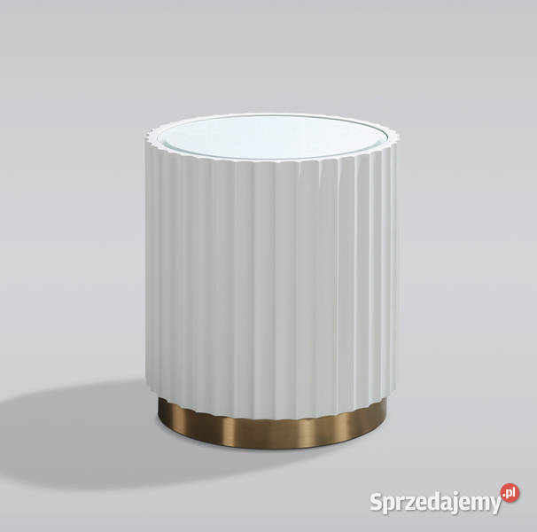 Stolik kawowy ryflowany biały okrągły złoty z małopolskie Golkowice