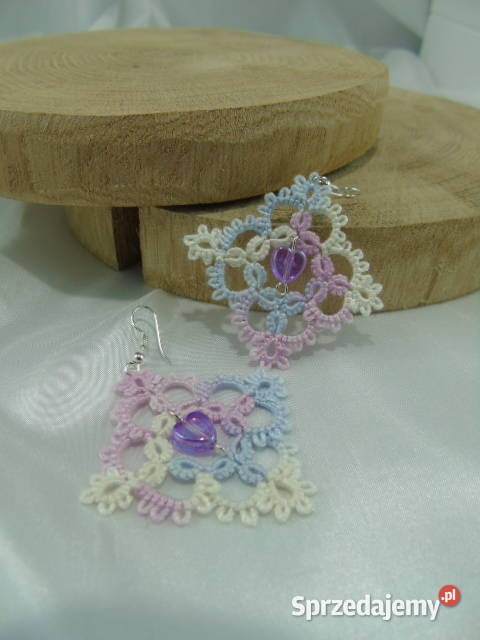 Kolczyki frywolitkowe różne wzory i kolory Wiśniowa