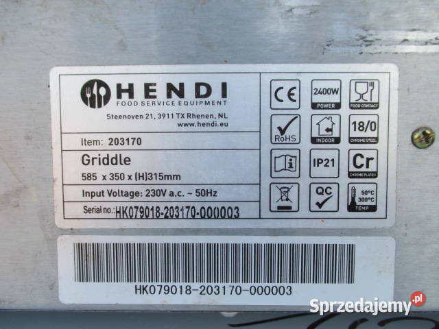 PŁYTA GRILLOWA NASTAWNA ELEKTRYCZNA HENDI 553825 Ostrów Wielkopolski sprzedam