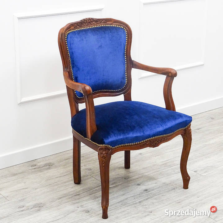 Drewniany FOTEL tapicerowany LUDWIK granat Kalisz